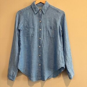 Lilly Pulitzer Blue Casual Button Down Shirt Linen Coastal Beach Resort XXS